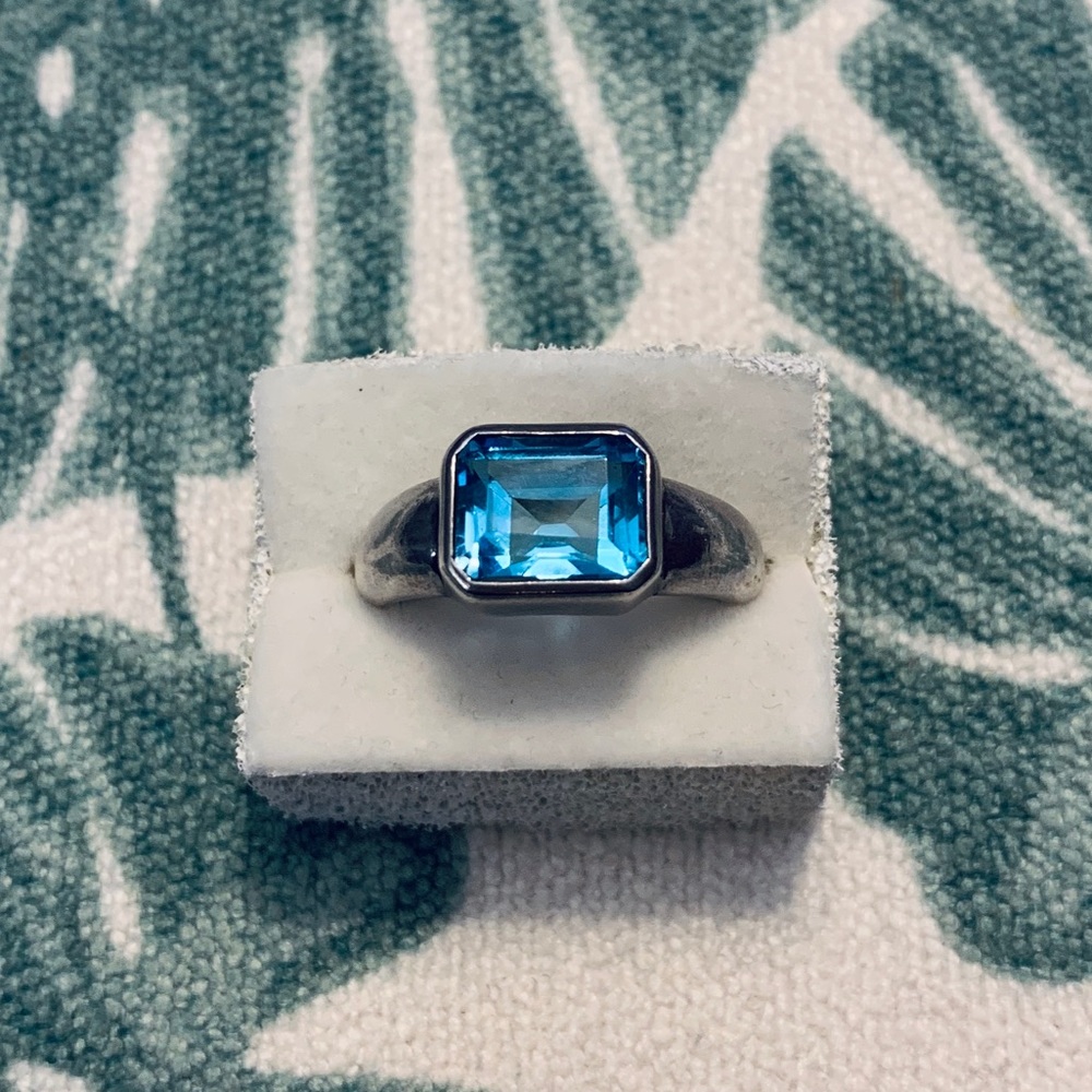 Blue Topaz 3 Carat Vintage Ring Size 8